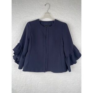 Banana Republic Navy Blue Ruffle Sleeve Cropped Blazer 4 Petite Professional